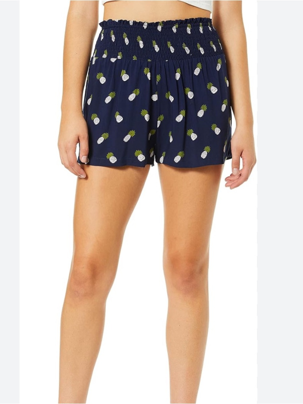 Angie’s Black Pineapple Print Smocked Waist Shorts – L NWT 🍍🖤